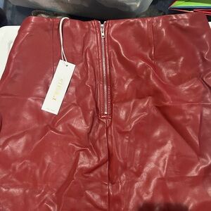 Chic Red Faux Leather Skirt